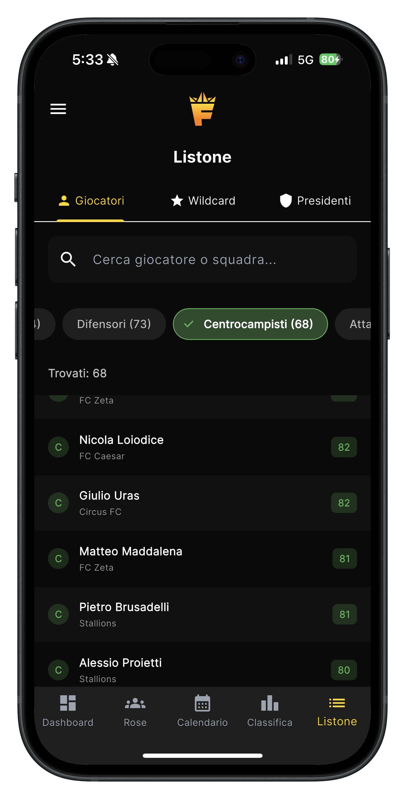 FANTAKL Partita - Voti live e statistiche in tempo reale